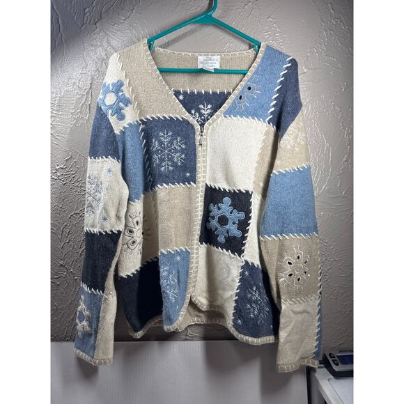 Christopher and Banks Womens Christmas Sweater Zip Cardigan Snowflakes Scarf XL - Picture 1 of 5